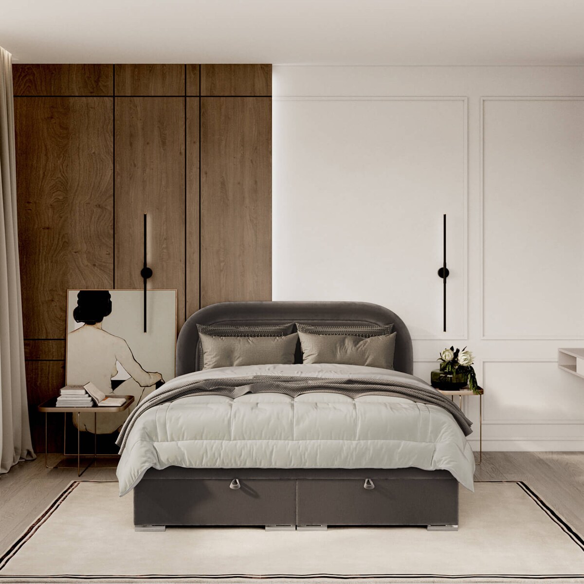 Łóżko tapicerowane HARMONY 180x200 z pojemnikiem, Brązowy, tkanina Lotta 39