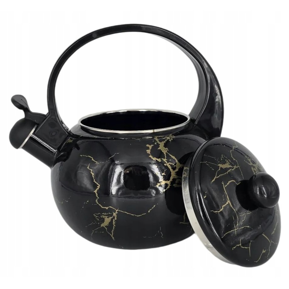 Czajnik Czarny Emaliowany Retro 2.2L Z Gwizdkiem Na Indukcję Gaz