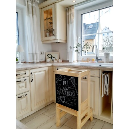 Kitchen Helper z Tablicą, Drewniany Pomocnik Kuchenny dla Dziecka, Naturalne drewno