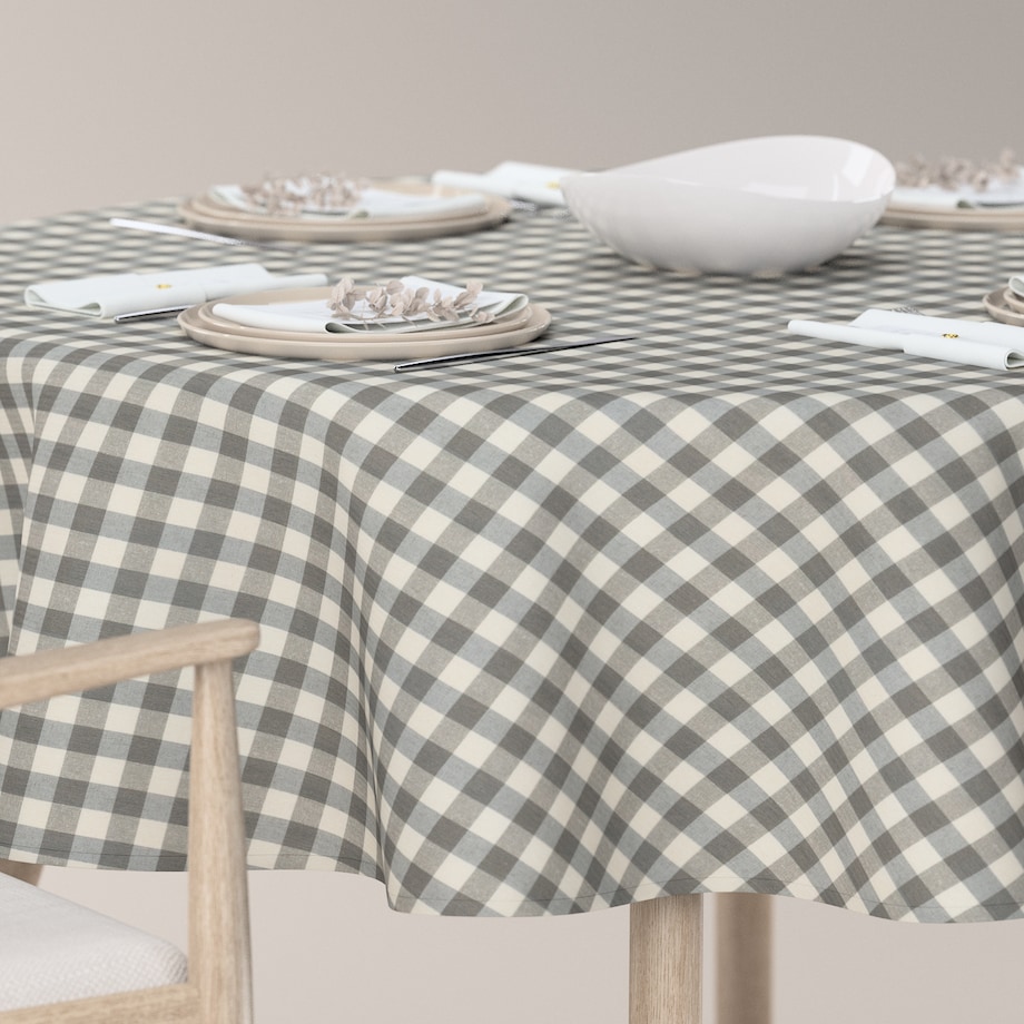 Obrus okrągły 160 x 160 cm szaro-biała kratka (1,5x1,5cm)