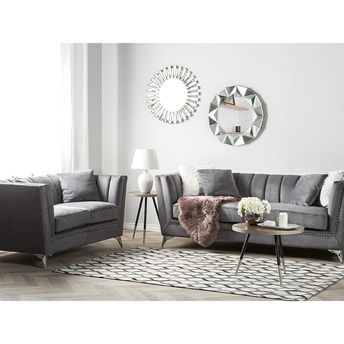 Sofa 2-osobowa welurowa szara GAULA