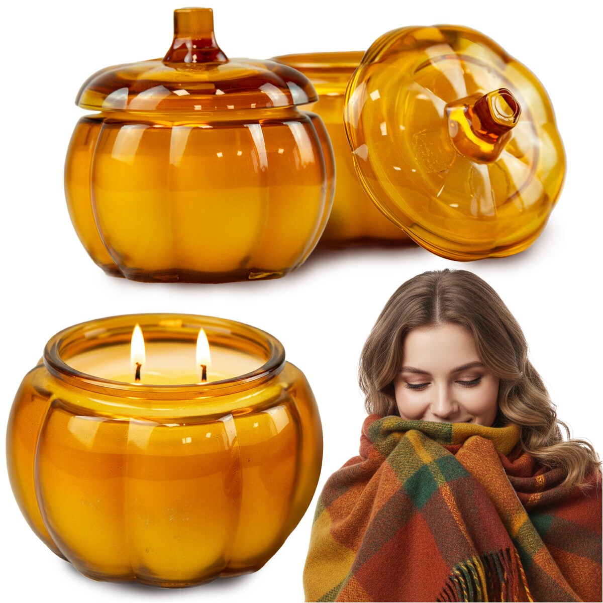 Świeca Na Halloween Jesienna Świeczka Szklana Dynia Dekoracja 11,5 Cm Pomarańczowa