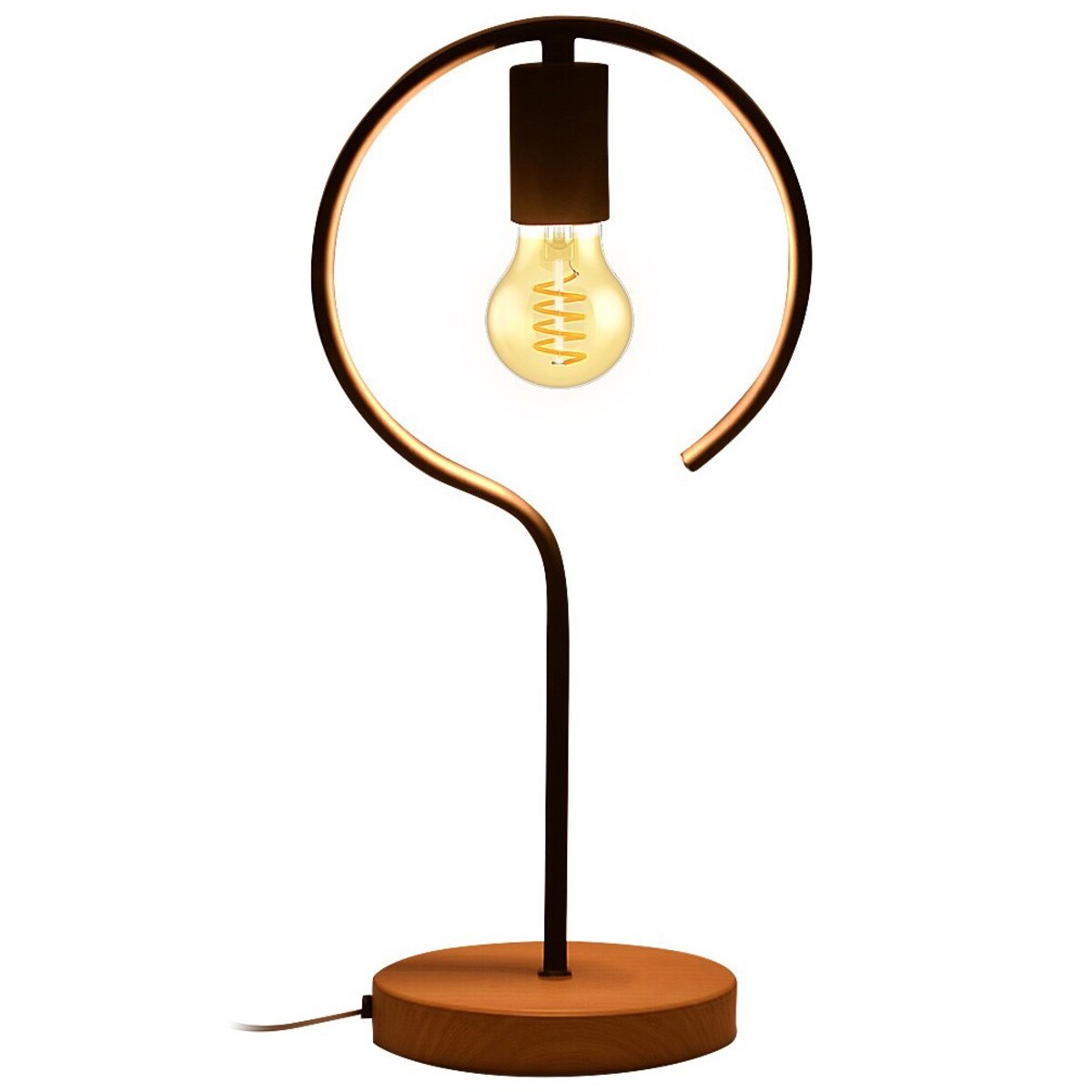 Sypialniana lampa nocna Rufin 3220 metalowy pręt czarny drewno industrial