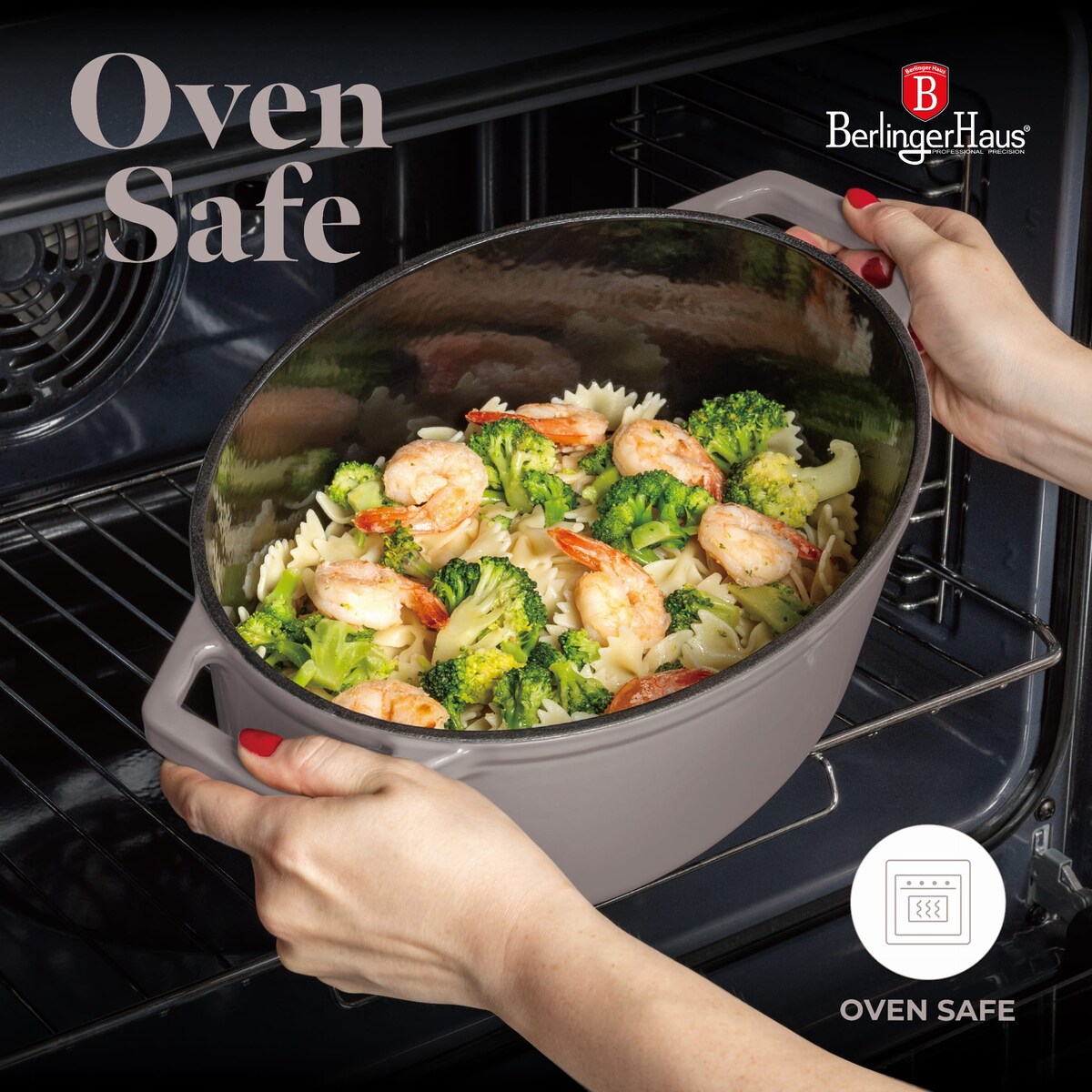 Garnek żeliwny owalny 4,65l z pokrywką 30cm Berlinger Haus Taupe BH-6541