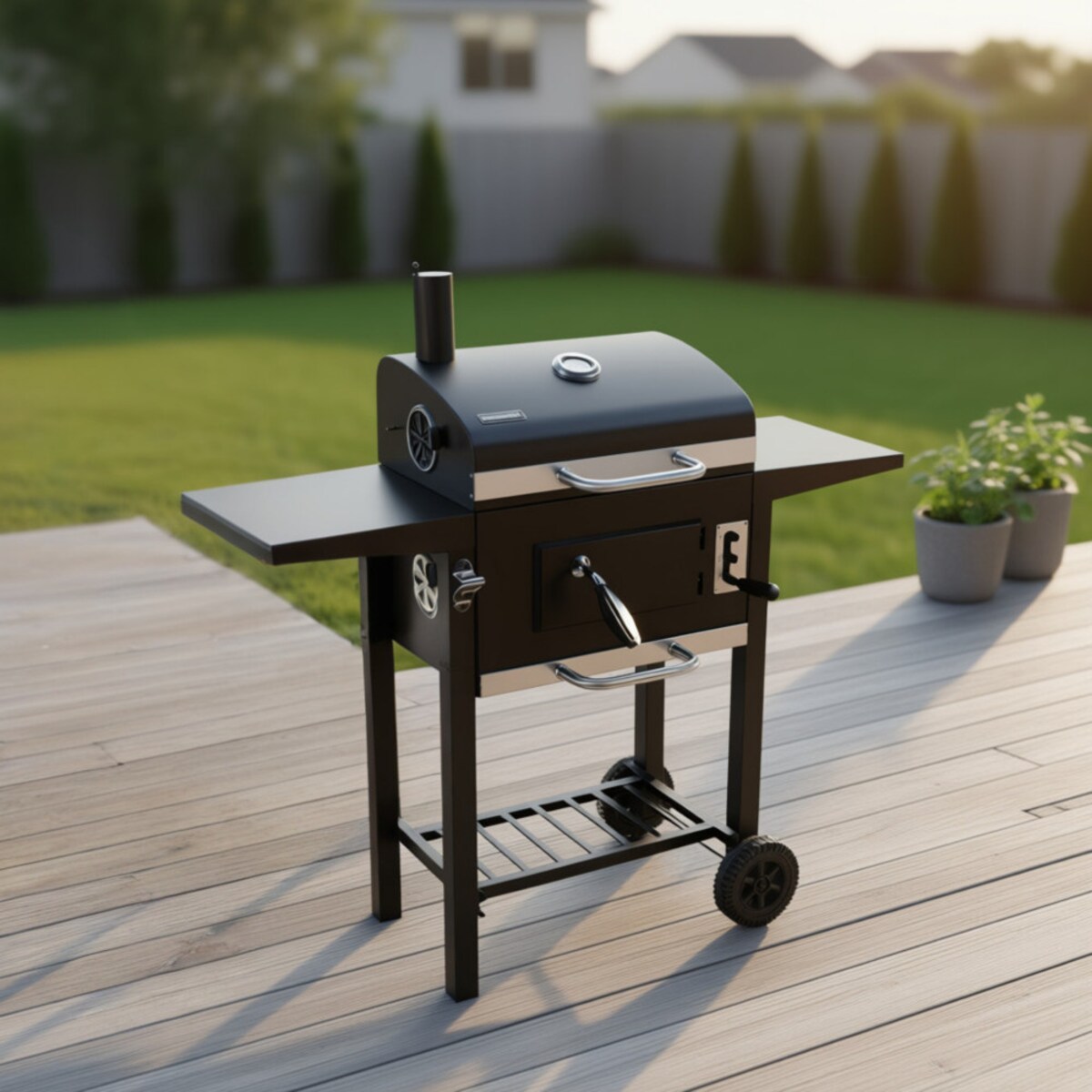 Grill ogrodowy duży węglowy z kominem termometrem czarny KLAUSBERG KB-9034