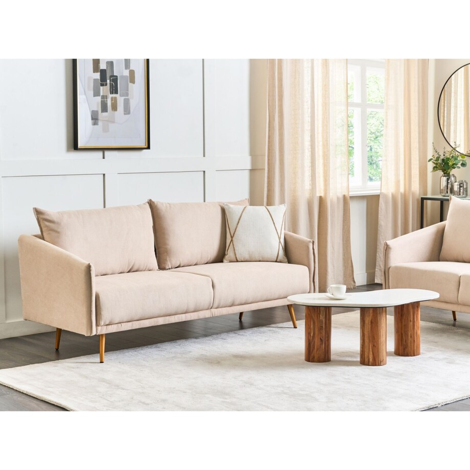 Sofa 3-osobowa welurowa beżowa MAURA