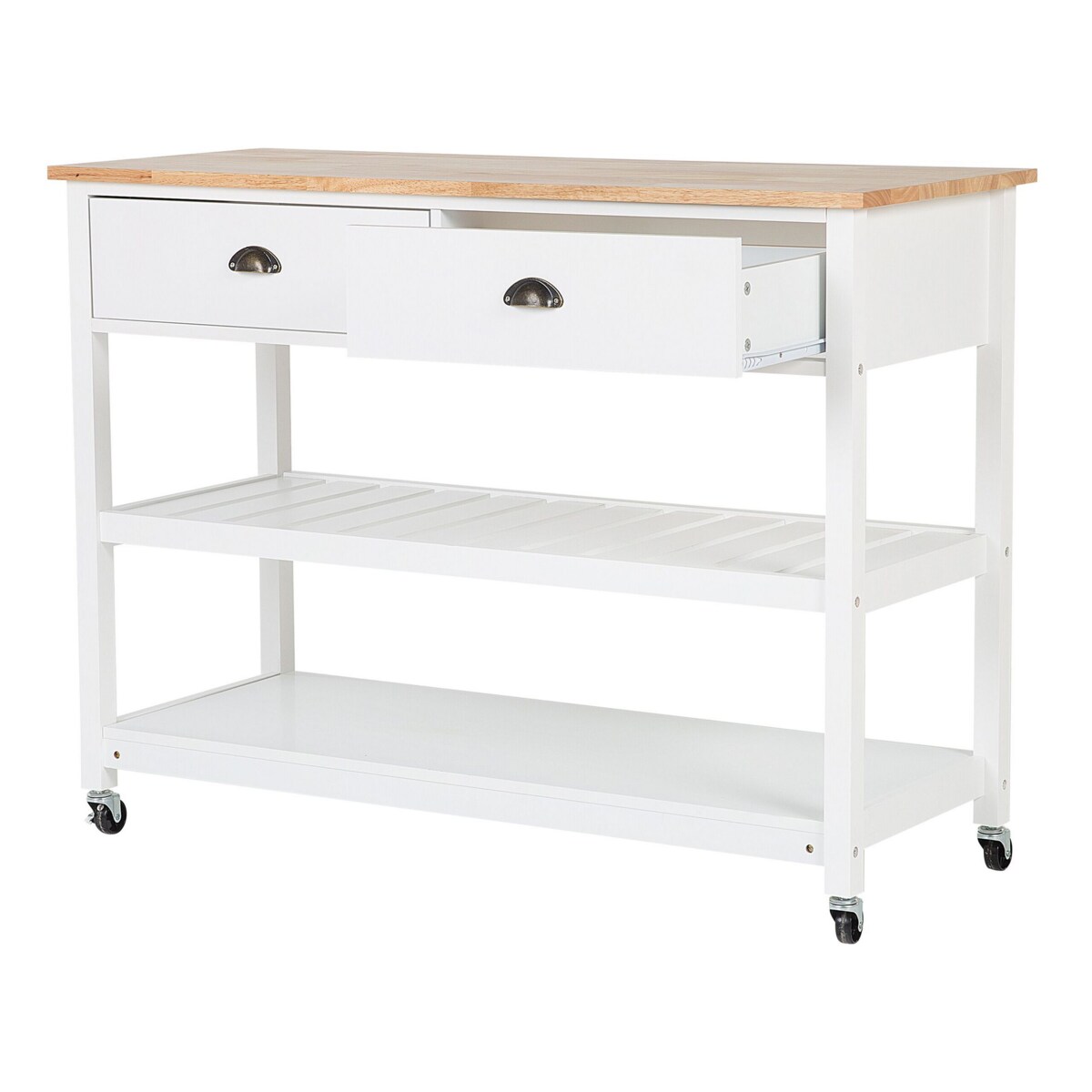 Drewniany wózek kuchenny 2 szuflady biały NAVARINO