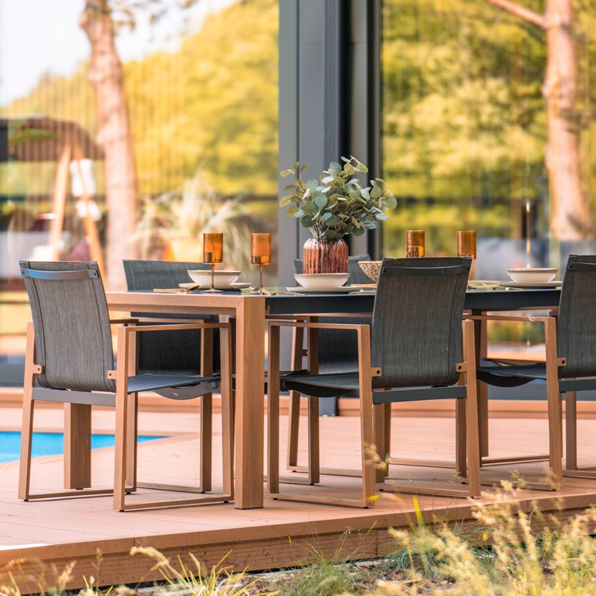 Zestaw Mebli Ogrodowych Jadalnianych DUISBURG dla 8 Osób Stół i 8 Foteli ANTRACYT / BRĄZOWY