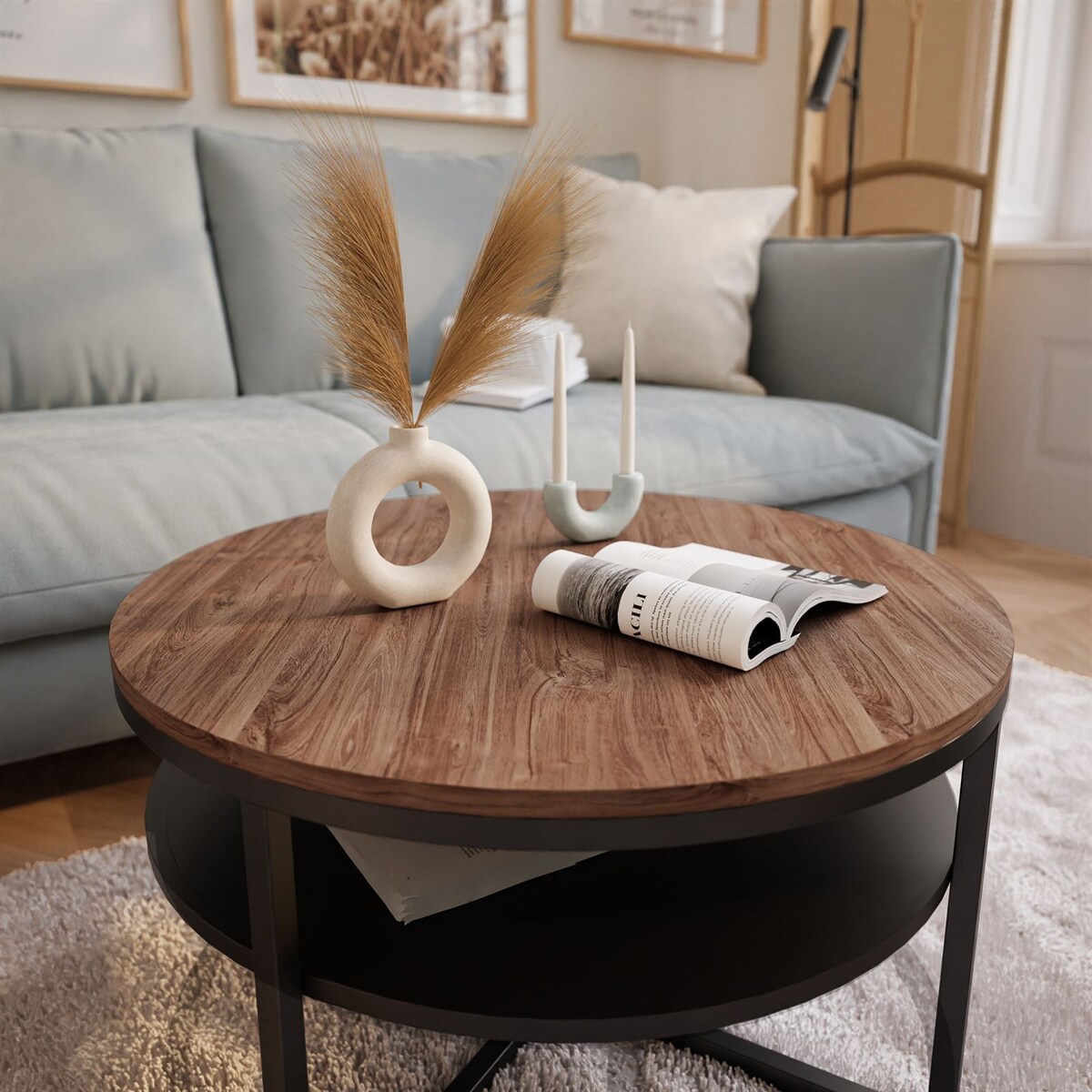 Stolik kawowy CIRI-X z półką czarny dąb stirling