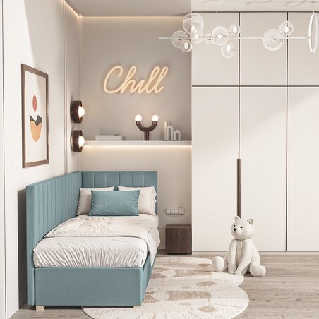 Mesonica Łóżko Snugi, linie błękitne, 90x200, Prawostronne