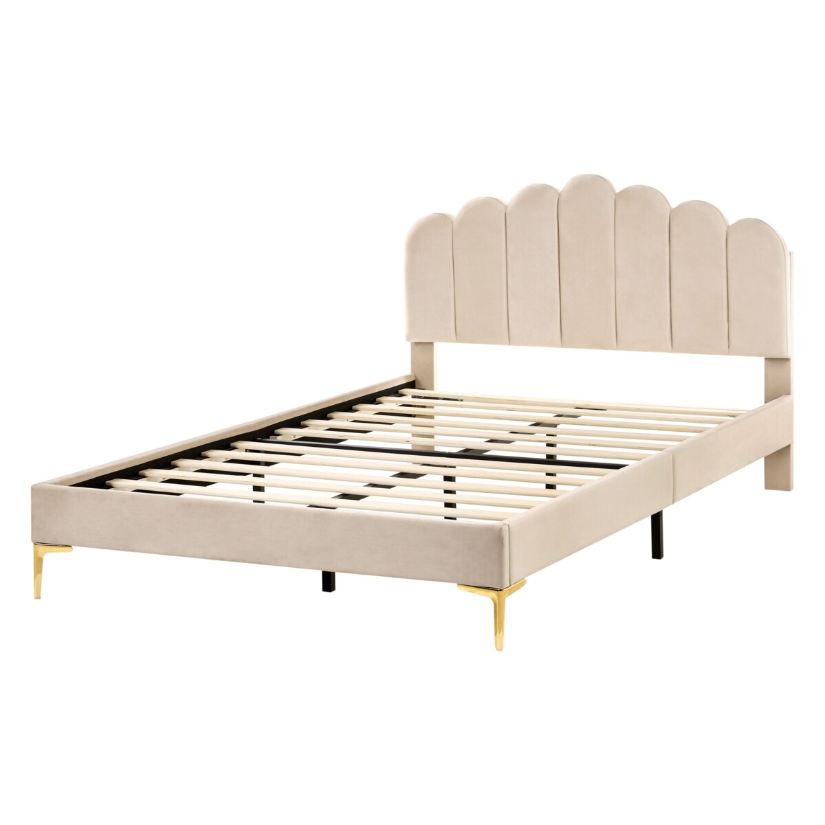 Łóżko Welur SAUVIAN 140 x 200 cm Beżowy