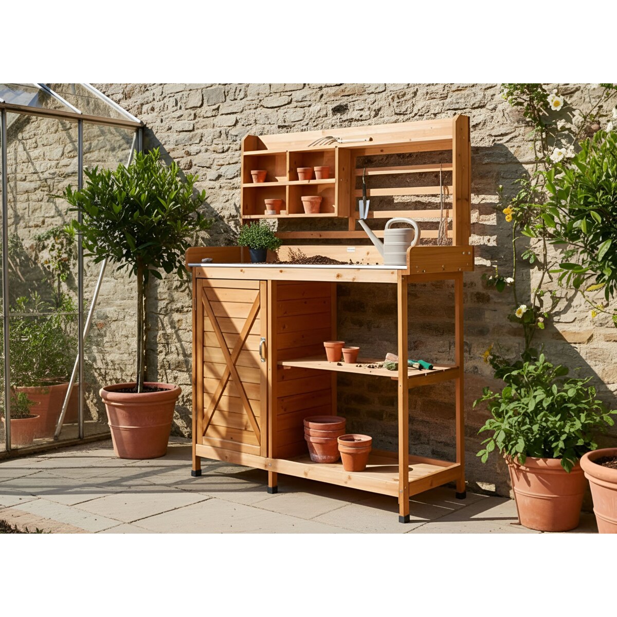 Stół ogrodniczy MELDOLA Drewno jodłowe 113 cm 48 cm Jasnobrązowy