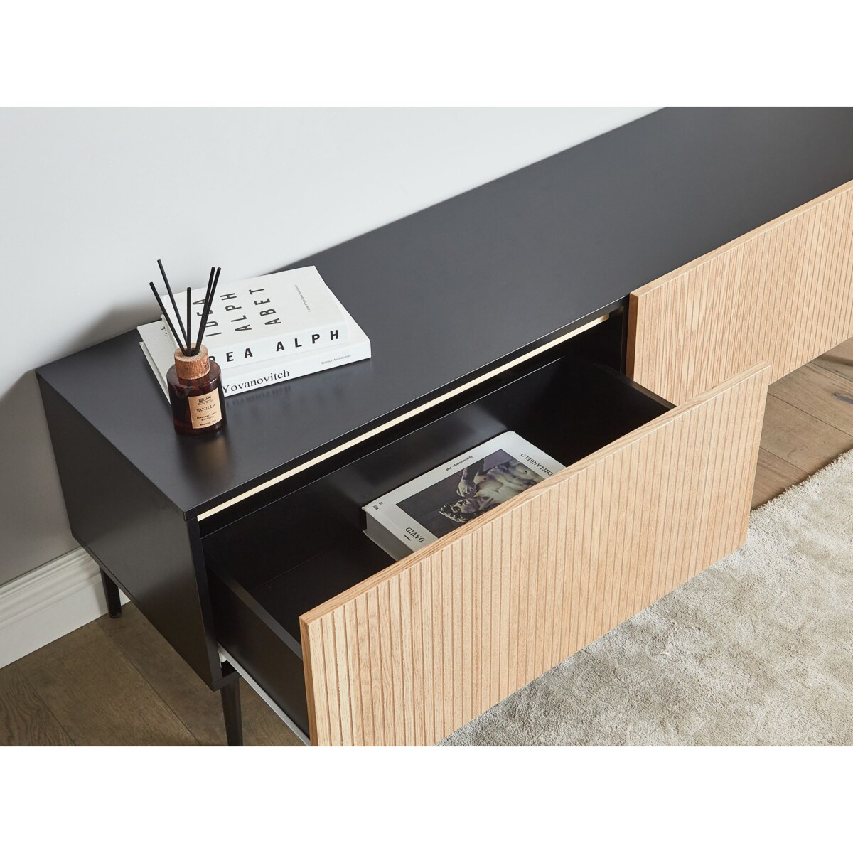 Szafka RTV BLYTHE Drewno Brązowy/ czarny