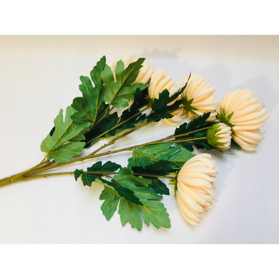 BUKIET DUŻY chryzantemy sztuczne kremowe LIŚCIE do flakonu na cmentarz grób