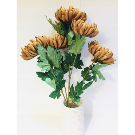 BUKIET DUŻY chryzantemy brązowe sztuczne LIŚCIE do flakonu na cmentarz grób