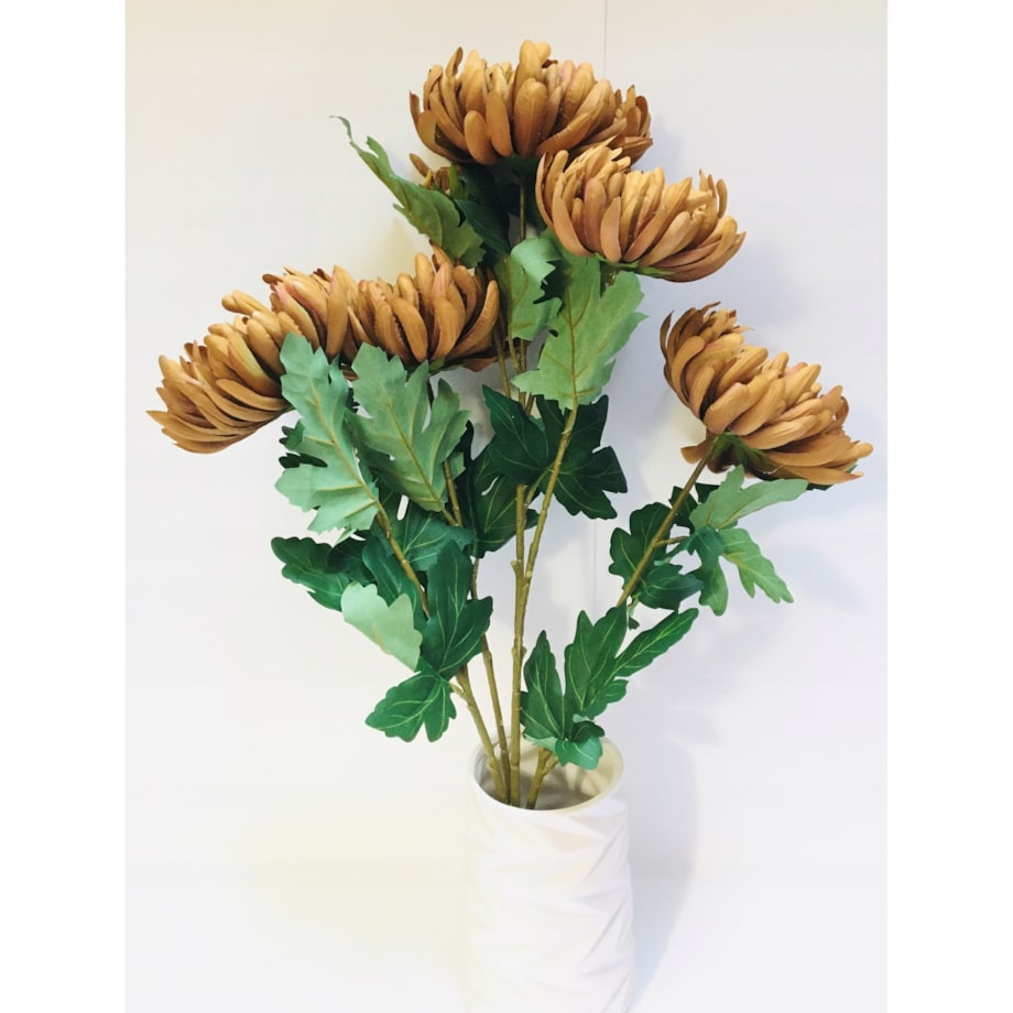 BUKIET DUŻY chryzantemy brązowe sztuczne LIŚCIE do flakonu na cmentarz grób
