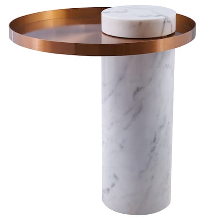 Modernistyczny stolik kawowy COLUMN DP-FA1 white copper Step marmur stał biały miedziany, Step Into Design