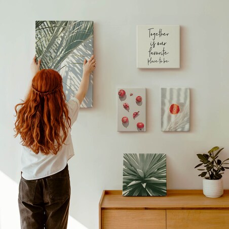 Zestaw 5 obrazów na płótnie - Styl boho rośliny owoce tropiki - zielony