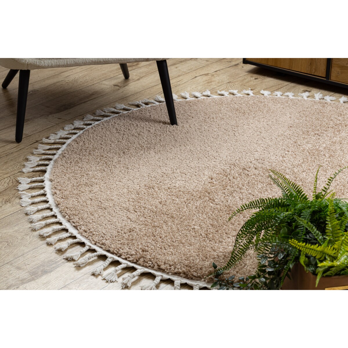 Dywan BERBER 9000 koło beż Frędzle koło 160 cm