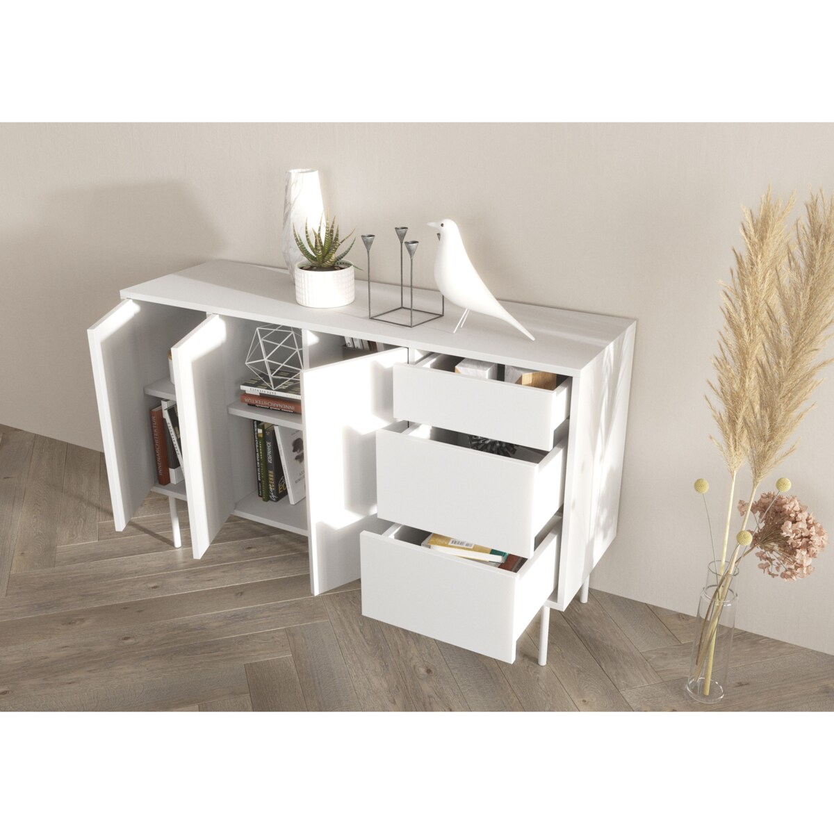 Biała nowoczesna komoda Dancan MIRKA / szer. 130 cm