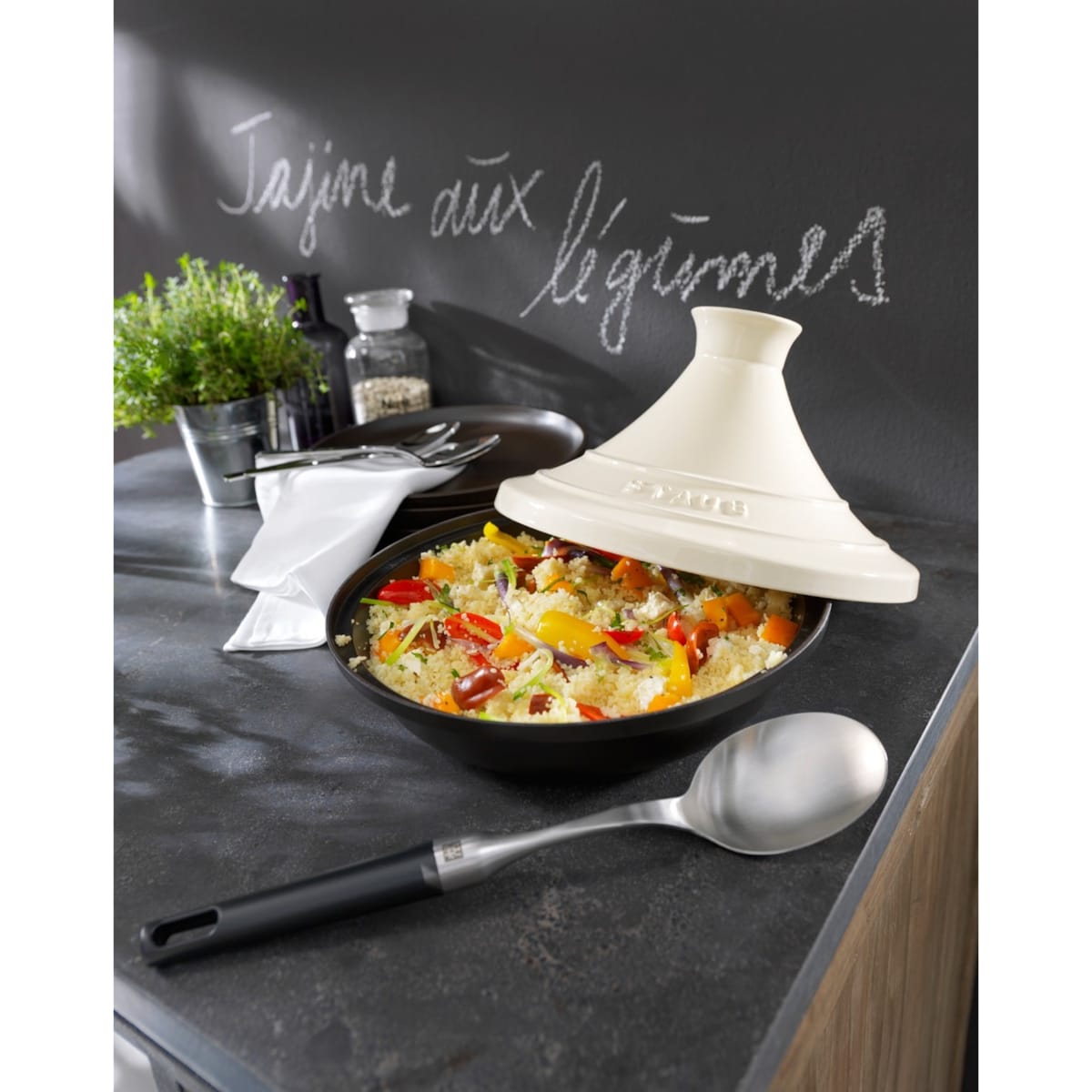 Naczynie do Tajine Staub - 28 cm, Beżowo-czarny