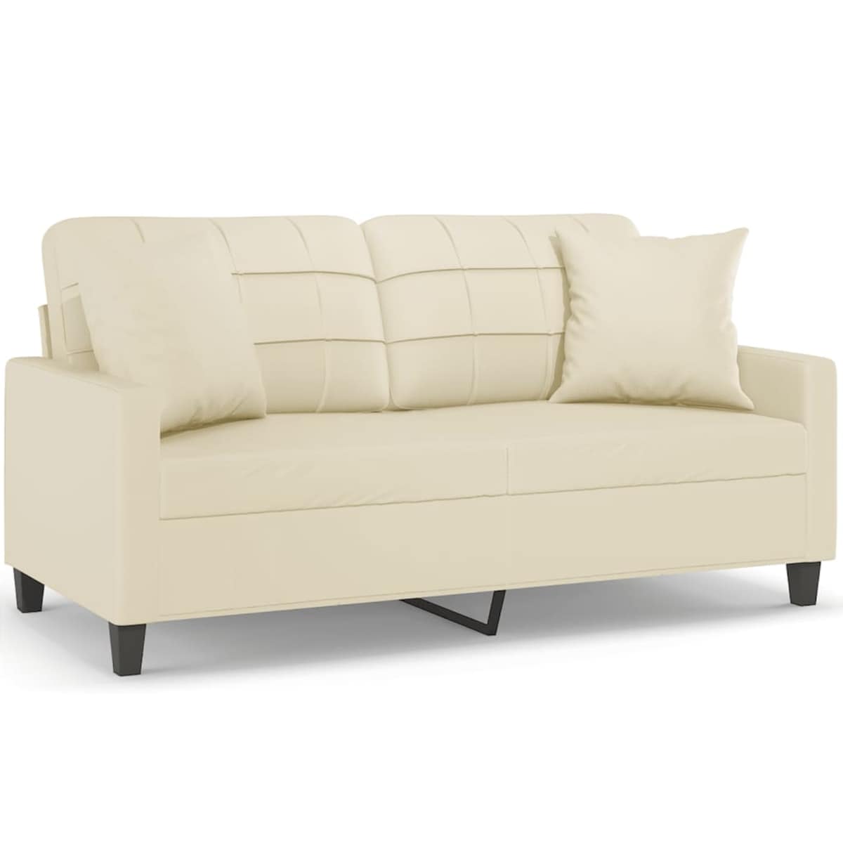vidaXL 2-osobowa sofa z poduszkami, kremowa, 140 cm, sztuczna skóra