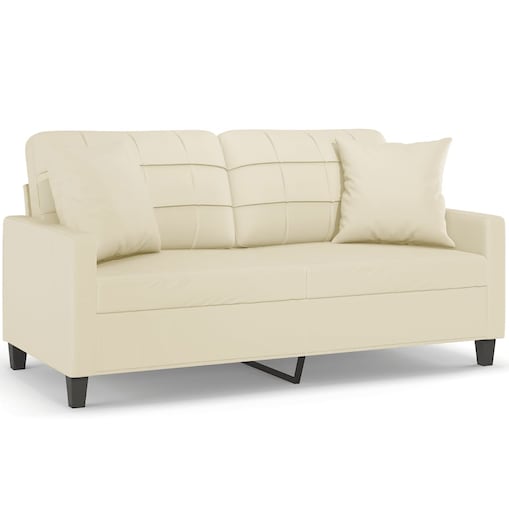 vidaXL 2-osobowa sofa z poduszkami, kremowa, 140 cm, sztuczna skóra