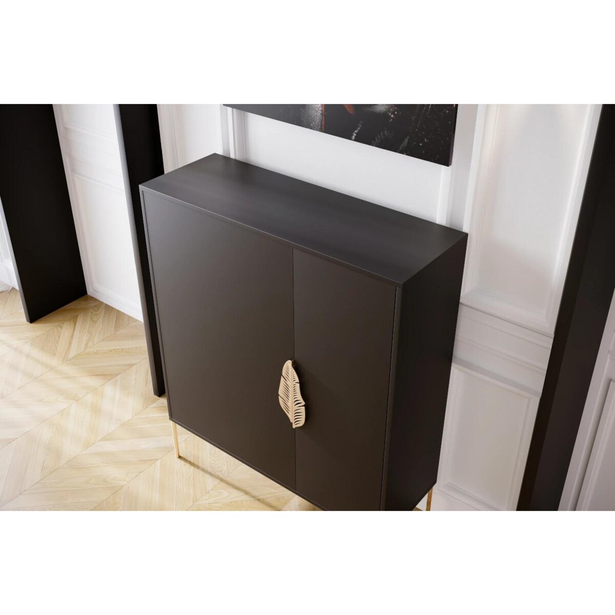 Czarna komoda / szafka na buty Skandica MERLIN ze złotymi dodatkami