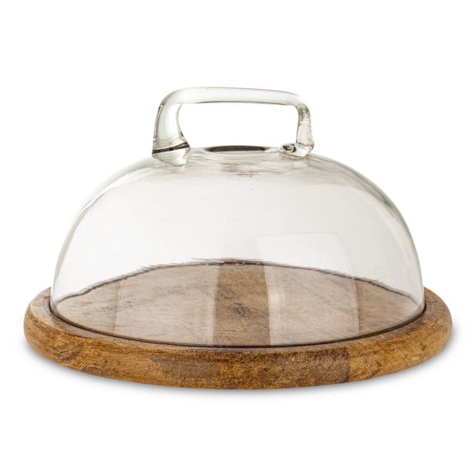Patera z drewnianą podstawą i kloszem 17x28x28 cm MANIGLIA