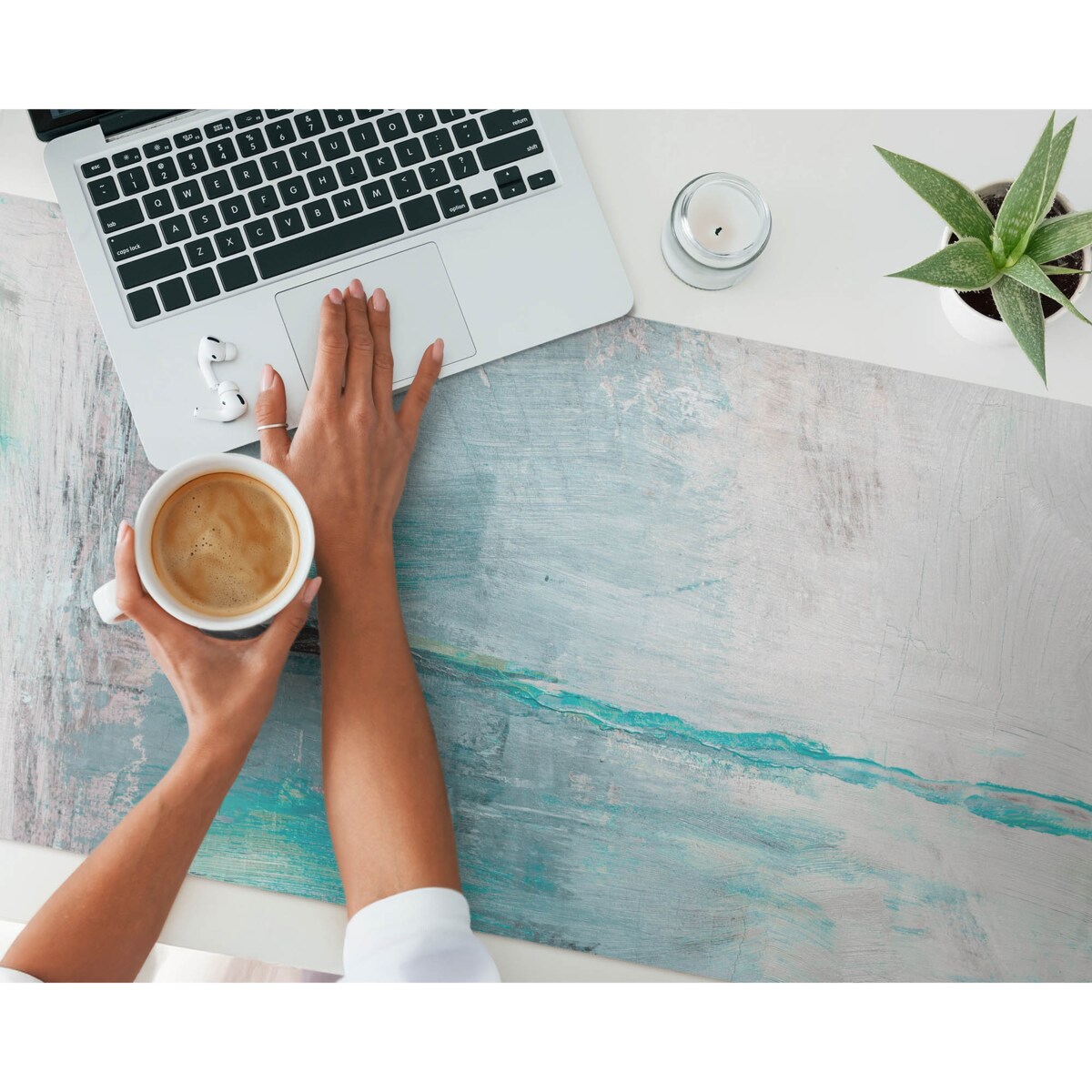 Turkusowa mata na biurko Abstrakcyjna mgła, 120x60 cm