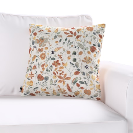Poszewka Kinga na poduszkę 50x50 pomarańczowo-zielone kwiaty na kremowym tle