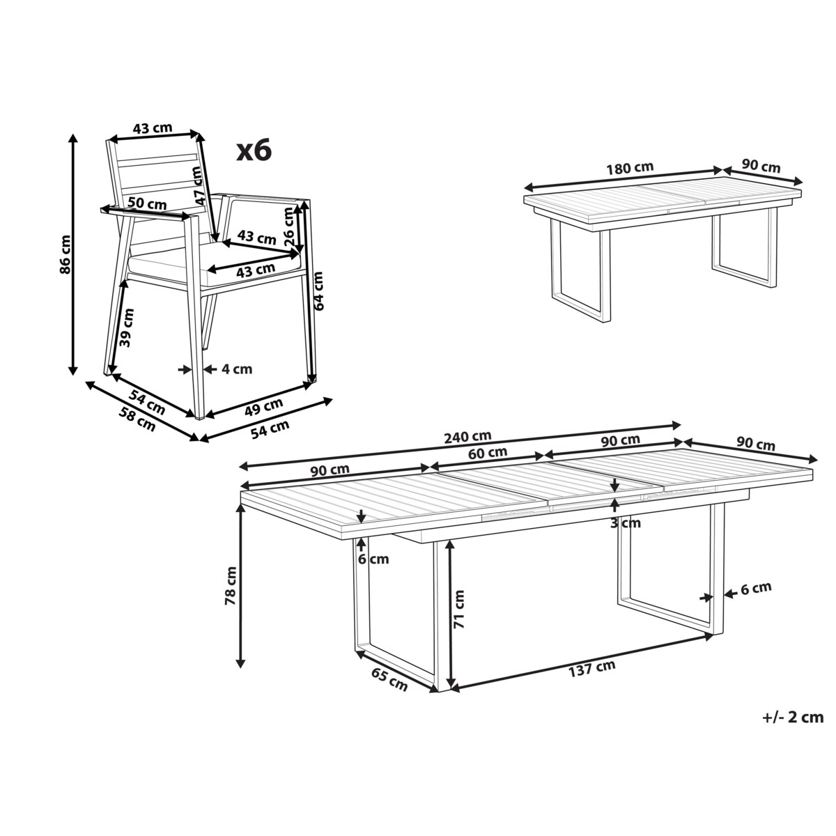 Zestaw ogrodowy dla 6 osób VALCANETTO/TAVIANO z poduszkami Metal Szary