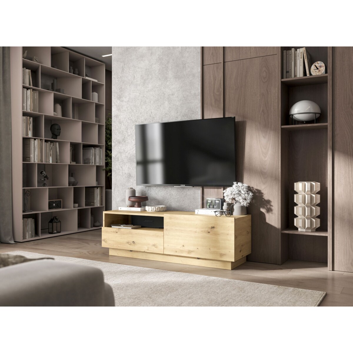 Szafka RTV Komoda Loft Dąb Artisan stojąca / wisząca szuflada 120 cm