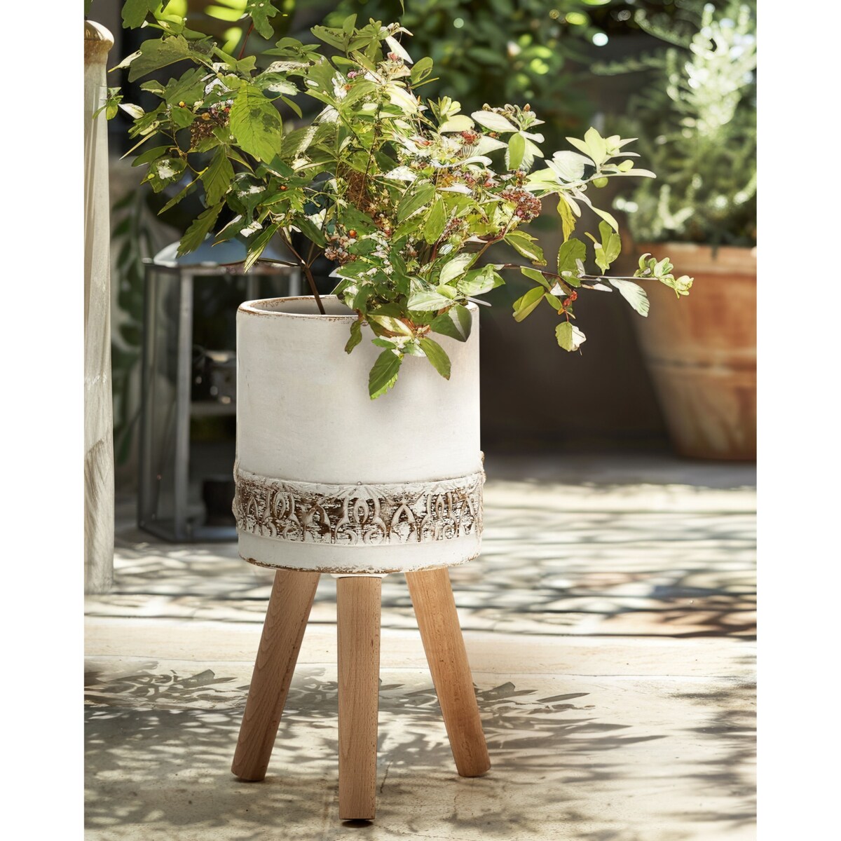 Doniczka na nóżkach SKIATOS Ceramika 22 cm Złamana biel