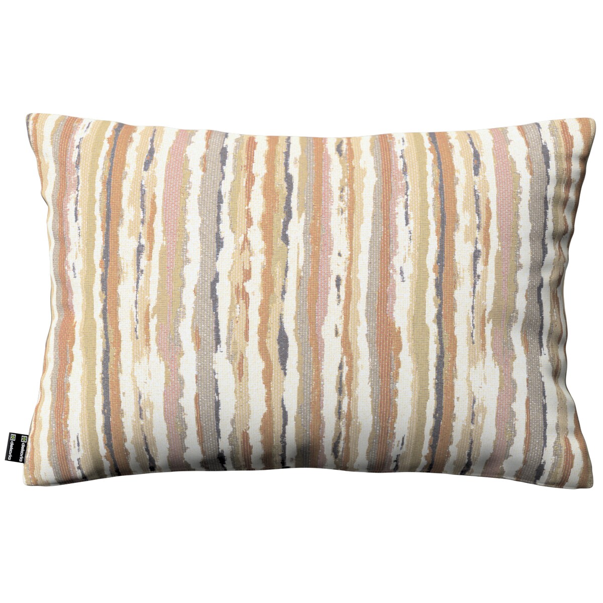 Poszewka Kinga na poduszkę prostokątną 60x40 oliwkowo-pomarańczowe pasy na kremowym tle