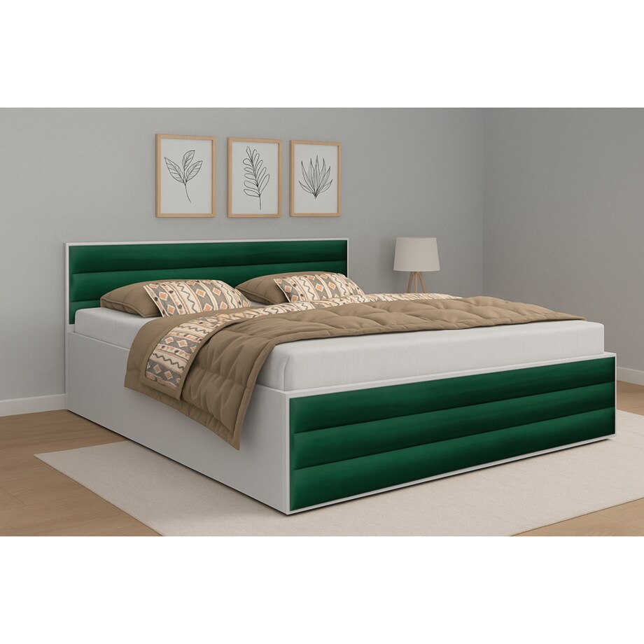 Łóżko sypialniane ALDO 3 140x200 z tapicerowanymi panelami-zielone