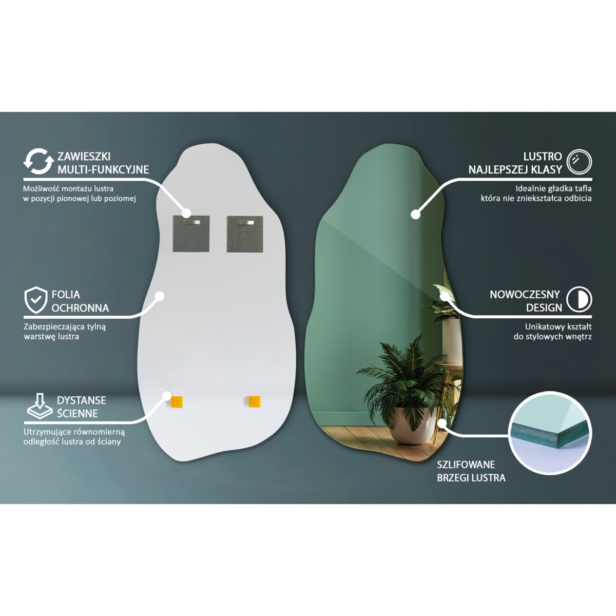 Lustro Faliste Gruszka 50x100 cm