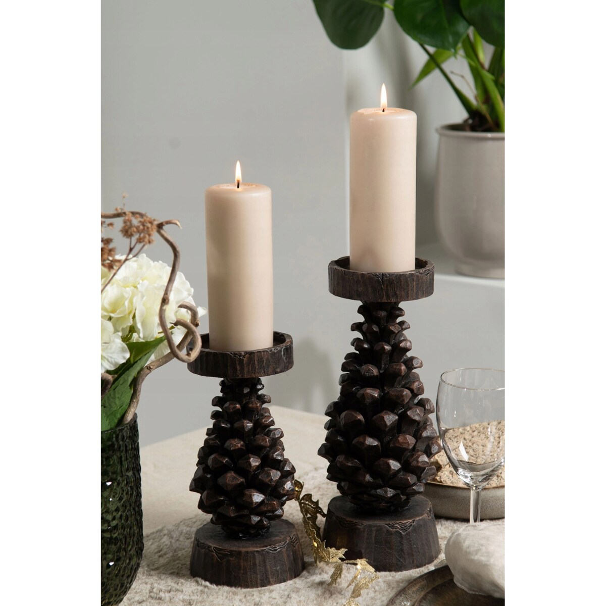ŚWIECZNIK TEALIGHT SZYSZKA BRĄZOWY WYSOKI 22cm NA JESIEŃ ŚWIĘTA DO DOMU