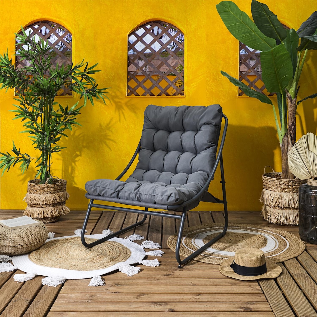 FOTEL OGRODOWY Dolce Vita antracytowy miękkie siedzisko stal