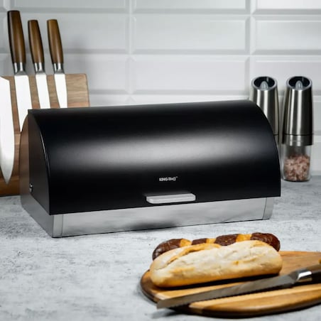 Chlebak stalowy z pokrywą akrylową pojemnik na chleb pieczywo bułki KINGHOFF