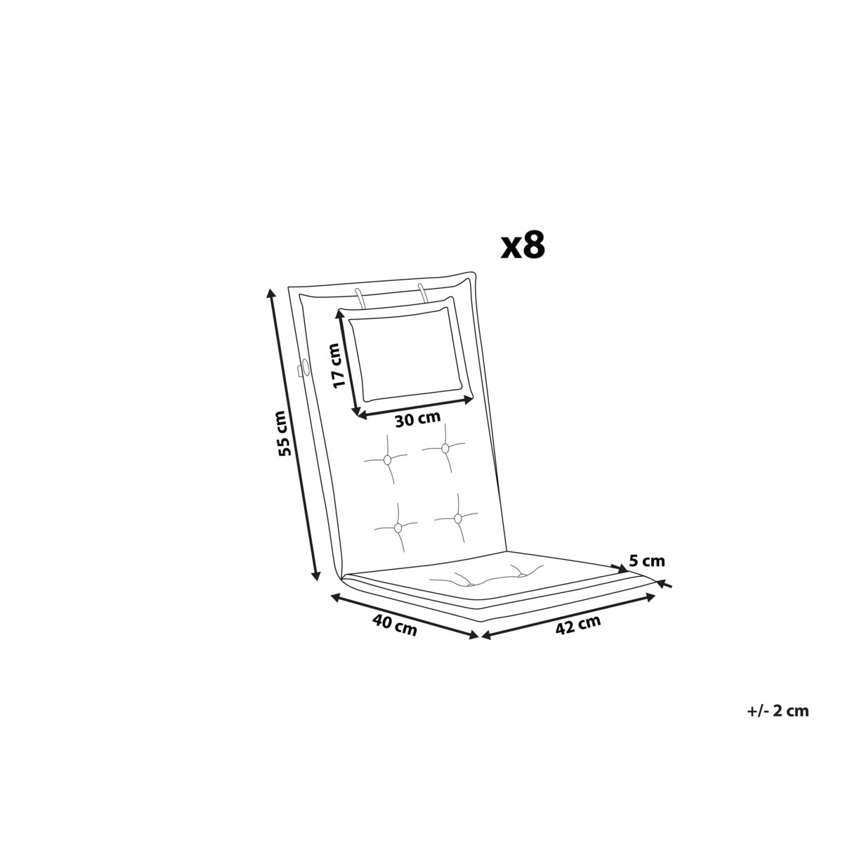 Zestaw 8 poduszek na krzesła ogrodowe grafitowy MAUI