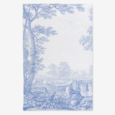 Lniany ręcznik kuchenny - Niebieski Toile de Jouy