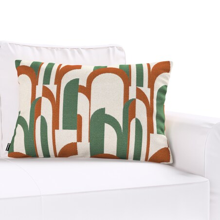 Poszewka Kinga na poduszkę prostokątną 47x28 zielono-czerwony wzory na kremowym tle