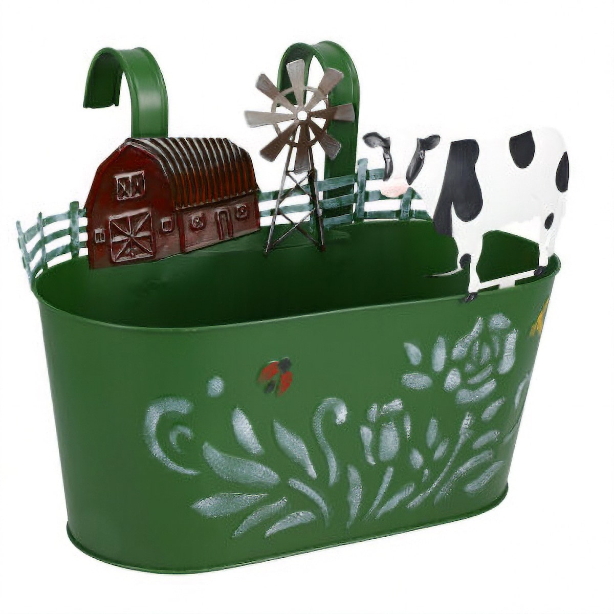 Metalowa osłonka na doniczkę RANCH z motywem zwierząt gospodarskich, 34 cm