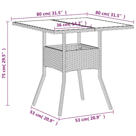 vidaXL Stół ogrodowy ze szklanym blatem, biały 80x80x75 cm, polirattan