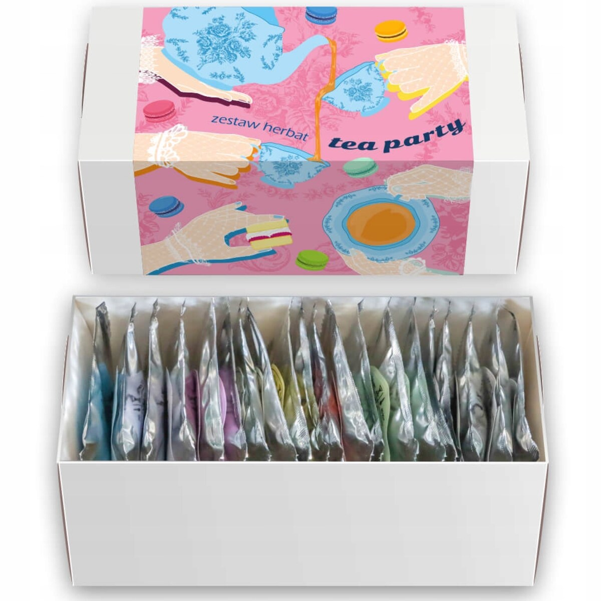 Box prezentowy upominkowy TEA PARTY mix 20 różnych herbat sypanych na prezent upominek dla kobiety żony mamy babci przyjaciółki koleżanki niej