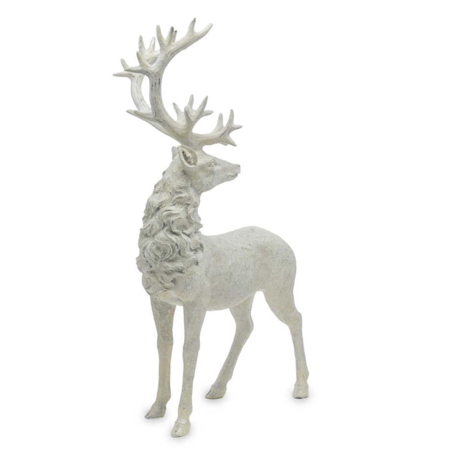 Dekoracja - figurka stojącego białego jelenia 53x30x16 cm KARGU-2 srebrny