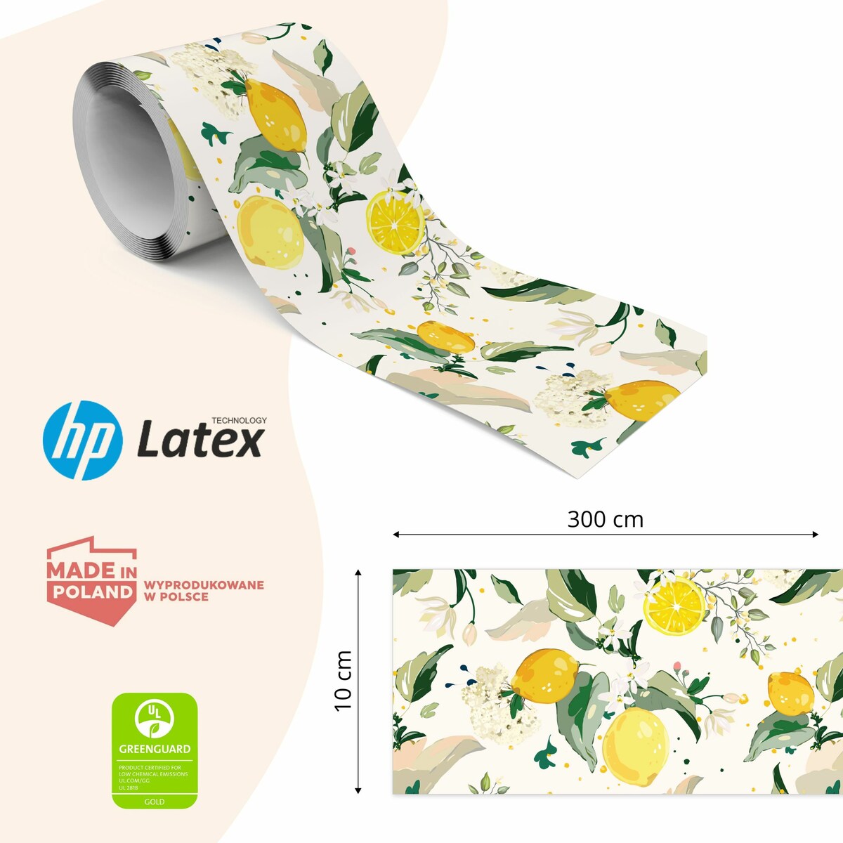 Samoprzylepny Pasek Dekoracyjny Do Kuchni CYTRYNY Owoce Liście Natura