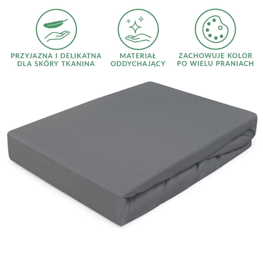 Prześcieradło z bawełny jersey z gumką 200x220 kolor szary PREMIUM