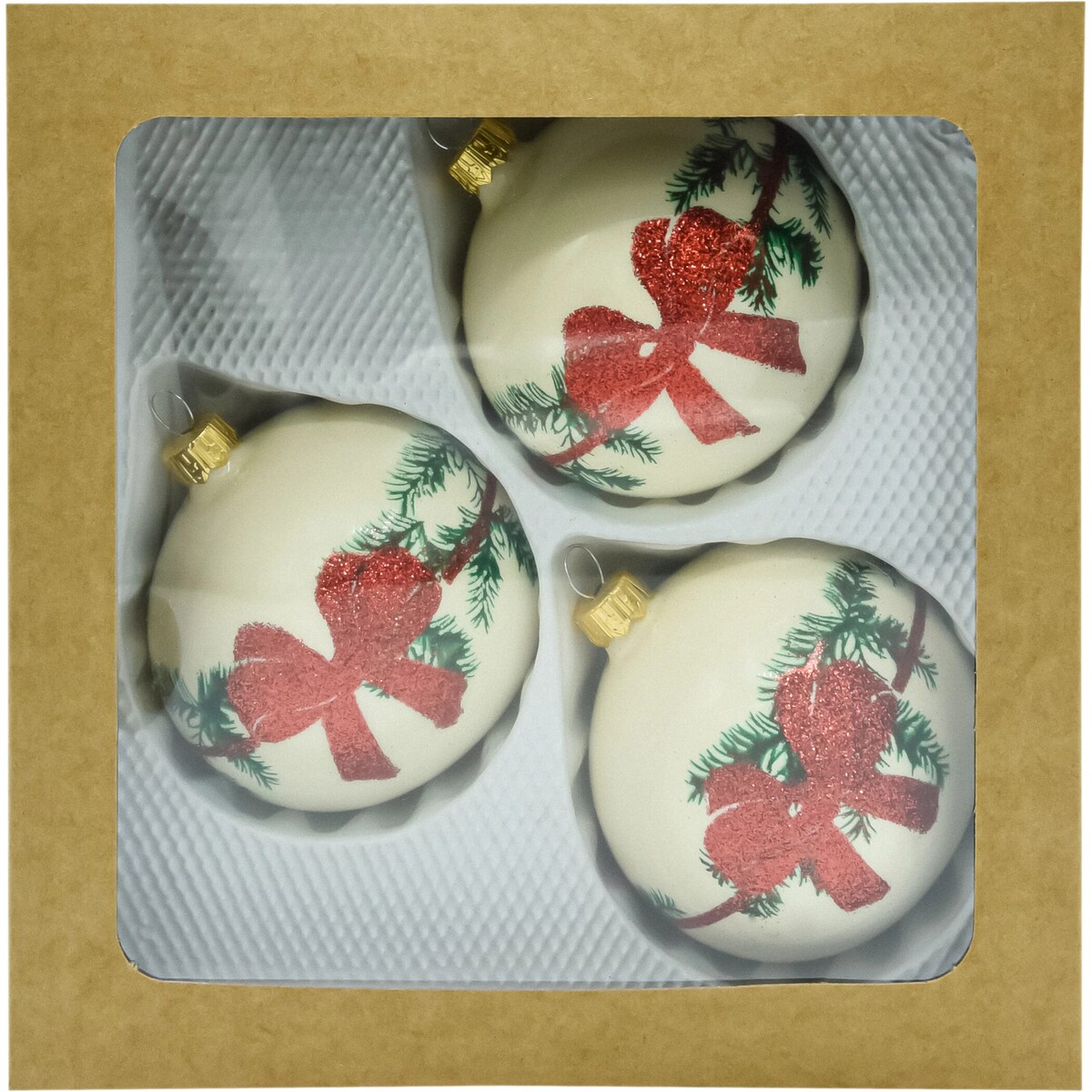 Bombki okrągłe kremowe z kokardą